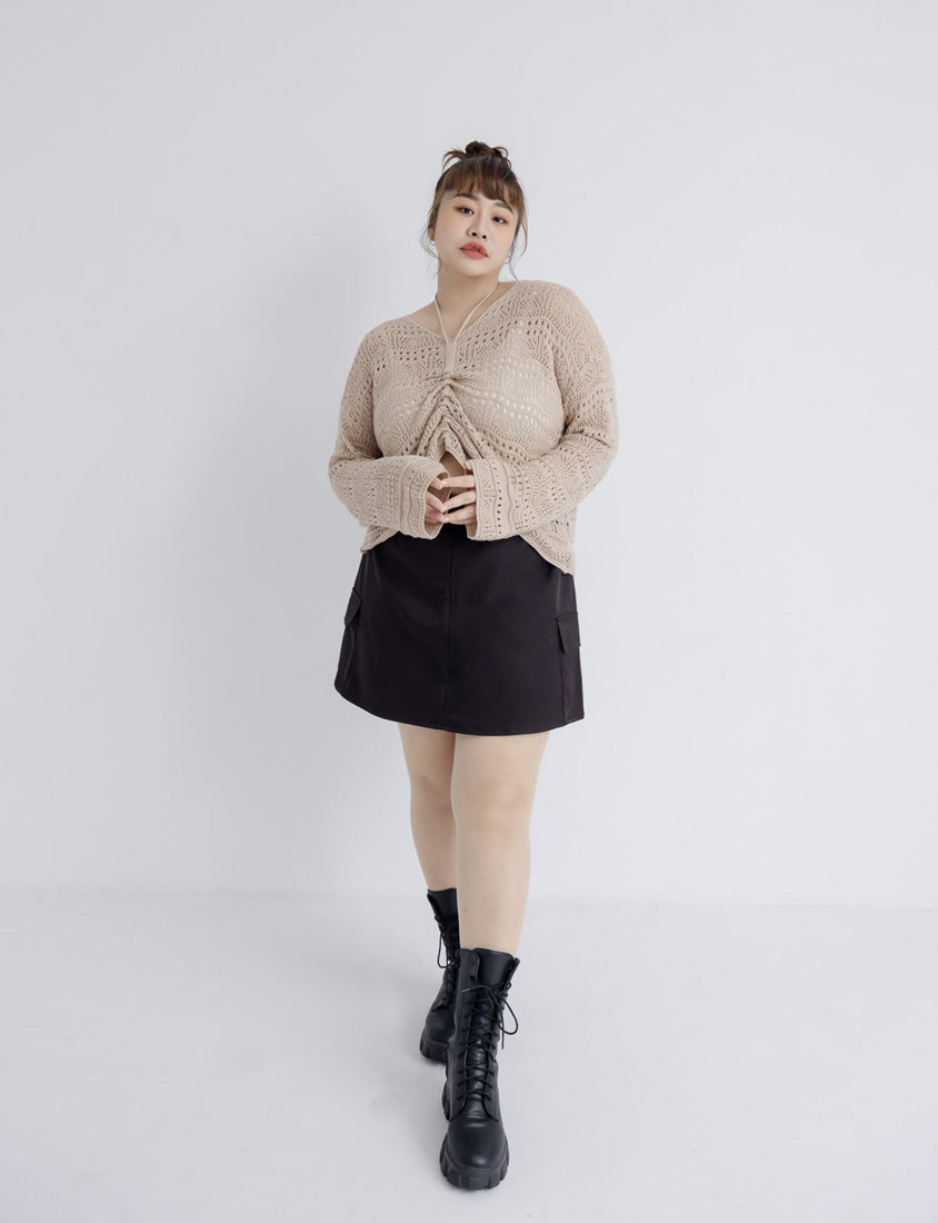 Two-Way Front-Tie Drawstring Plus Size Knit Top