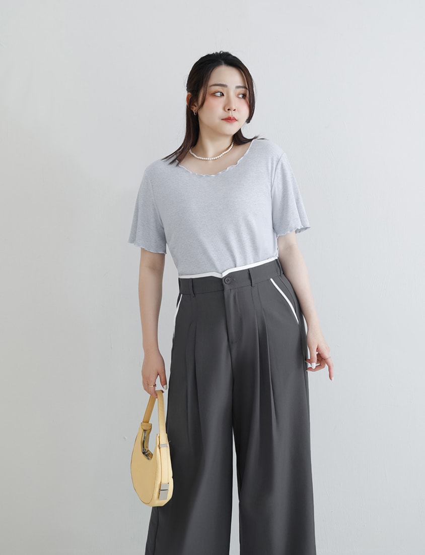 MISS. Contrast Waist Pleated Plus Size Trousers