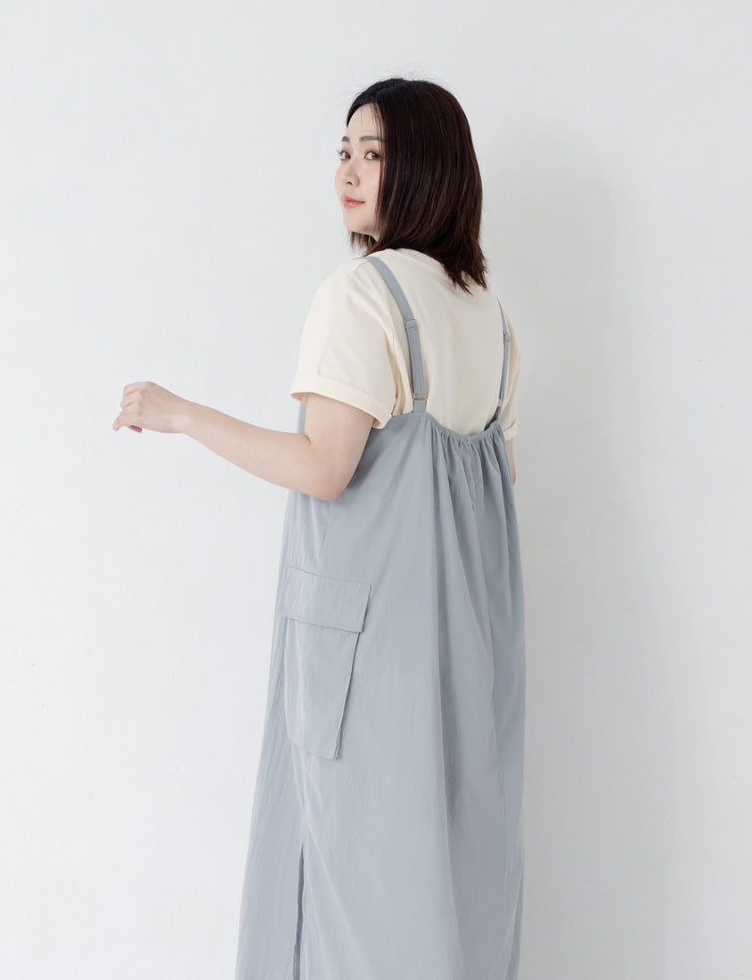 Multi-Layered Cargo Adjustable Strap Plus Size Maxi Dress