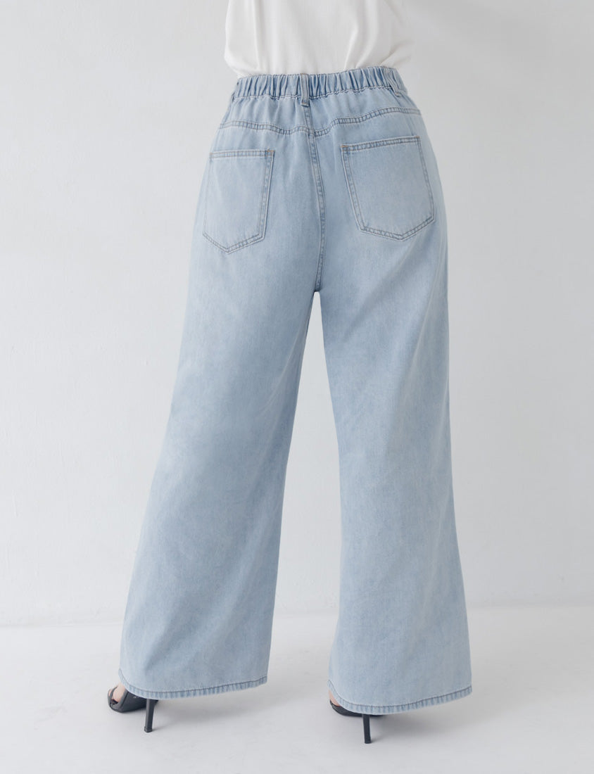 MUA! Distressed Denim Elastic Back Plus Size Wide Leg Jeans