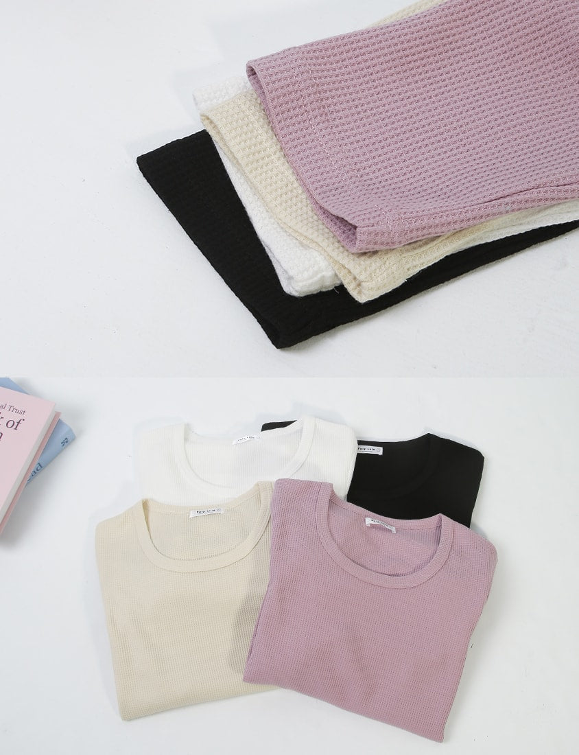 Casual Versatile Waffle Knit Plus Size Long Sleeve Top