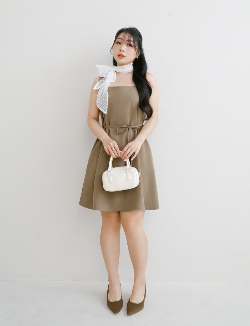 MISS. Structured Lightweight Square Neck Tailored Plus Size Mini Dress