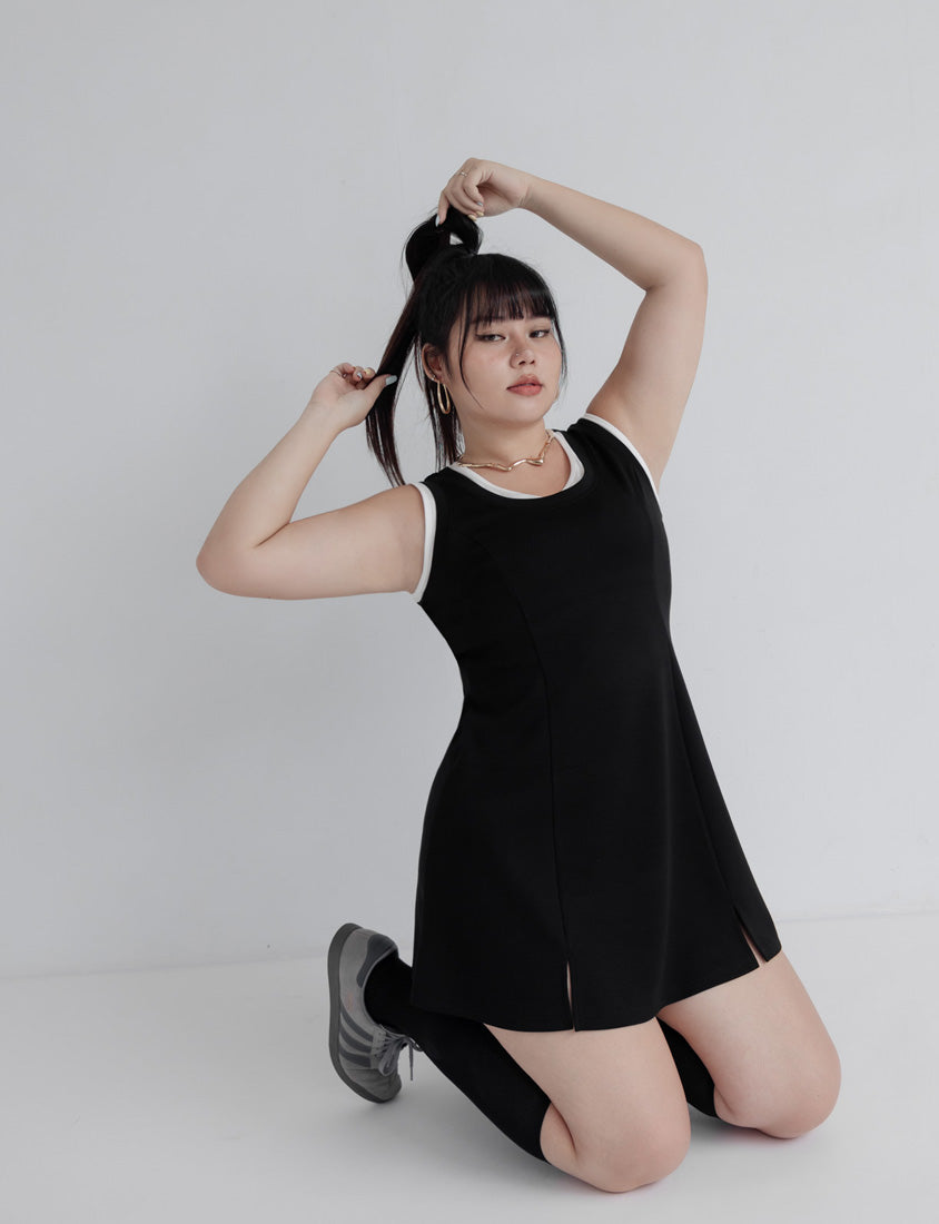 MUA! Space Cotton Faux Two-Piece Stitch Plus Size Mini Dress
