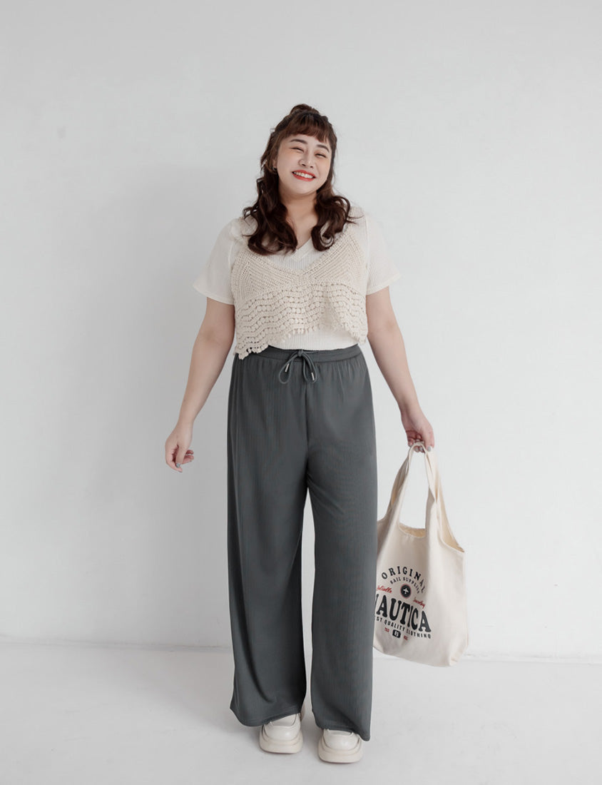 Hip-Contouring Comfy Ribbed Slimming Plus Size Wide Leg Pants