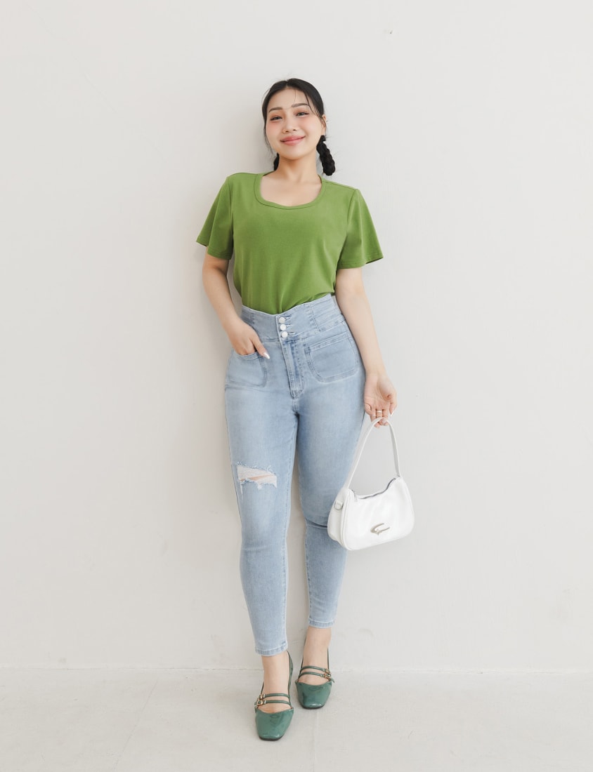U-Neck Multicolor Plus Size Comfy Slim Tee