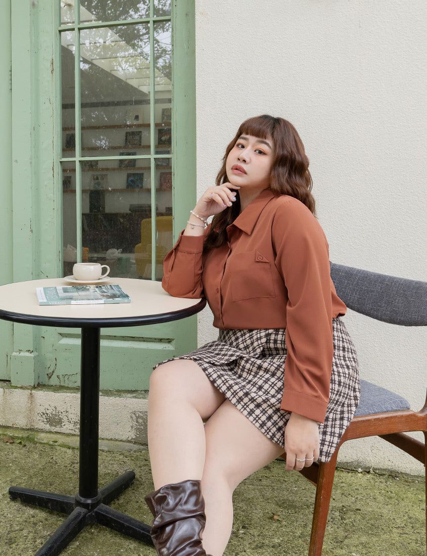 MISS. Wrinkle-Resistant Textured Multicolor Pocket Plus Size Shirt