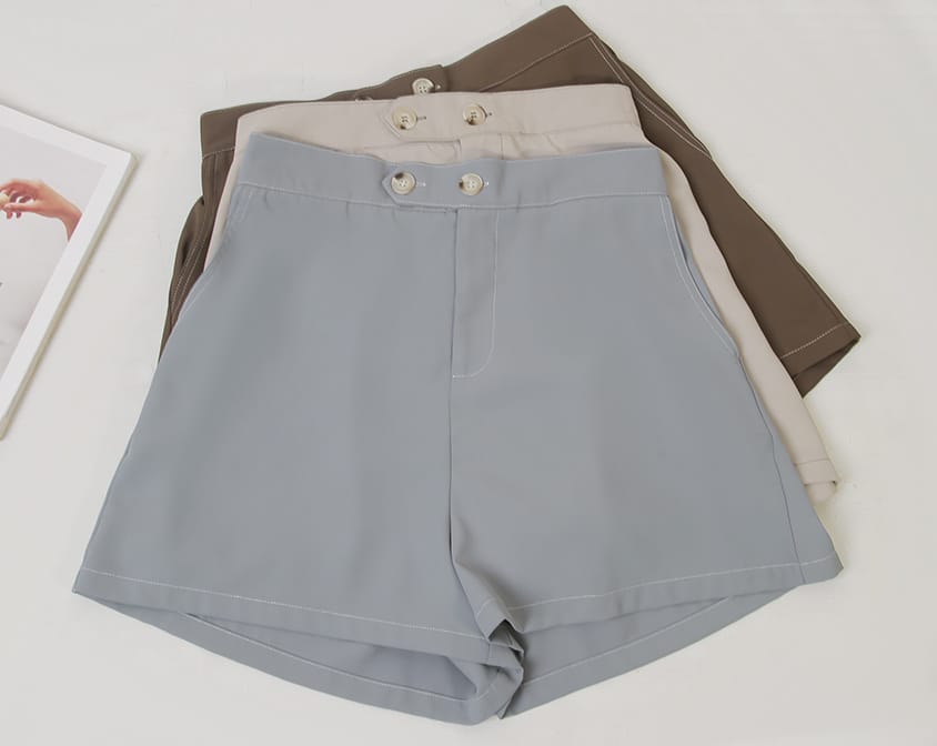 Color-Block Stitching Waistband Twill Plus Size Shorts