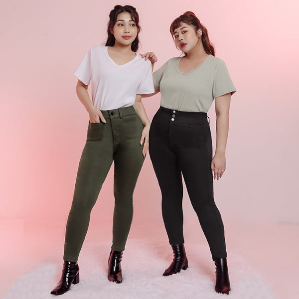 High Waist Tummy-Flattering Plus Size Slimming Pants (Three Buttons)