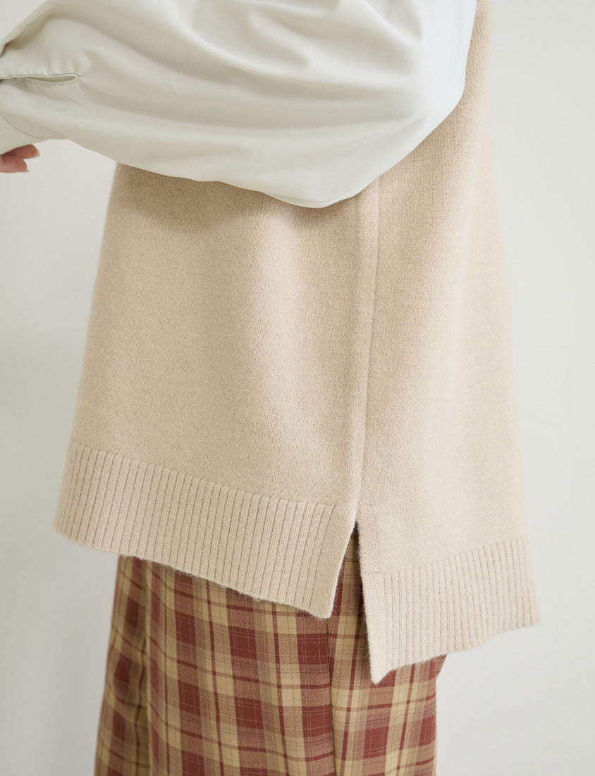 Versatile Multicolor V-Neck Mid-Length Plus Size Knit Vest