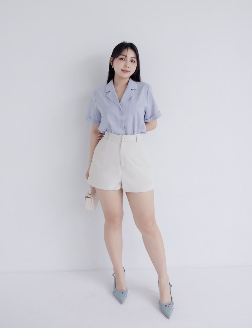 MISS. Cuban Collar Plaid Cuffed Plus Size Short Sleeve Shirt