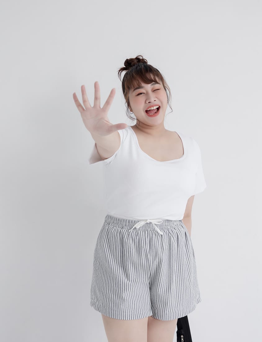 Pobra. Airy Ribbed Square Neck Short Sleeve Plus Size Bra Top