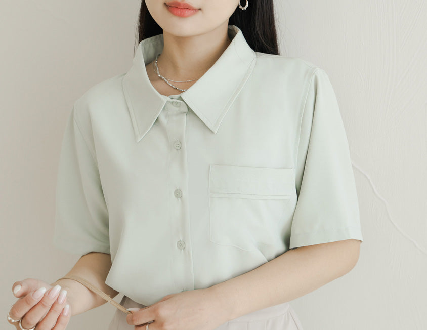 MISS. Lightweight Cooling Pleated Pocket Plus Size Short Sleeve Shirt