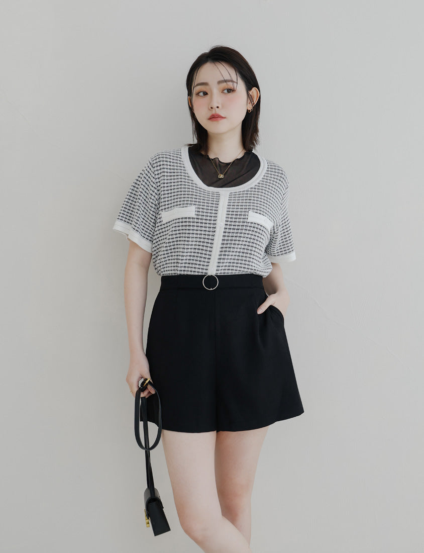 MISS. Sheer Wavy Edge Korean Style Plus Size Short Sleeve Top