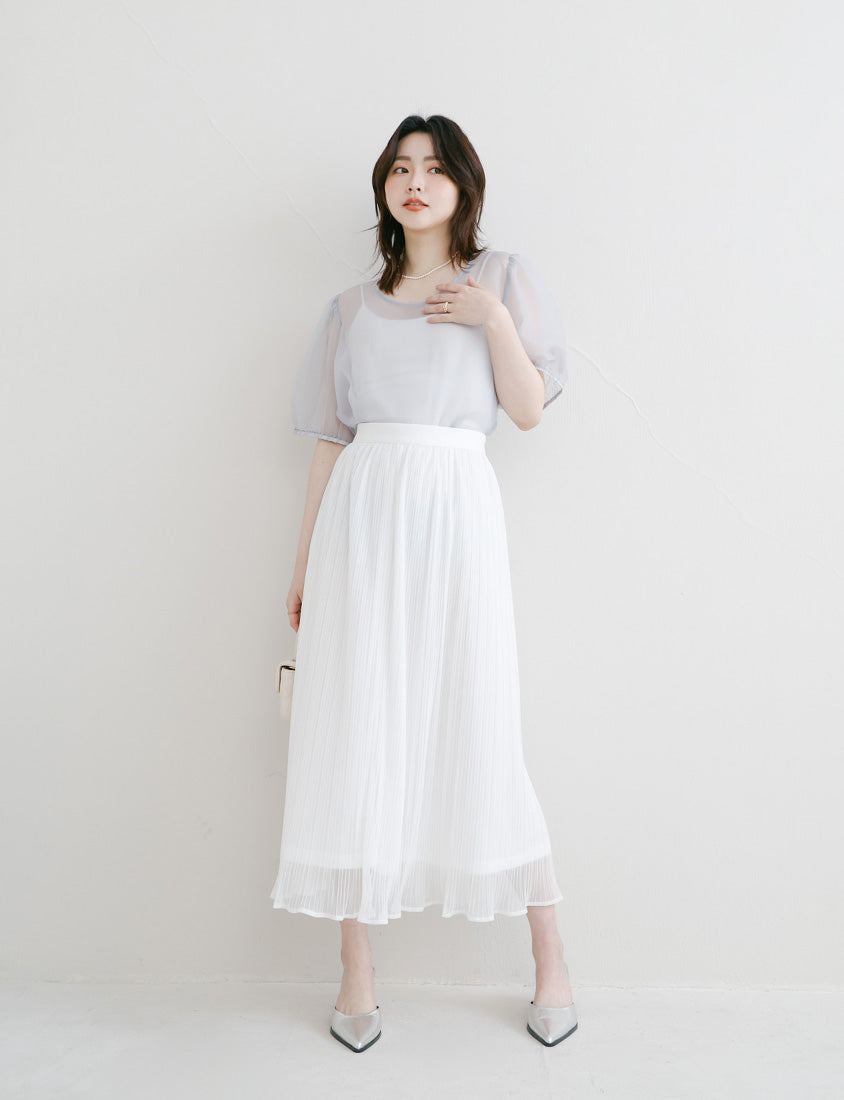 MISS. Ethereal Sheer Pleated Elastic Plus Size Maxi Skirt