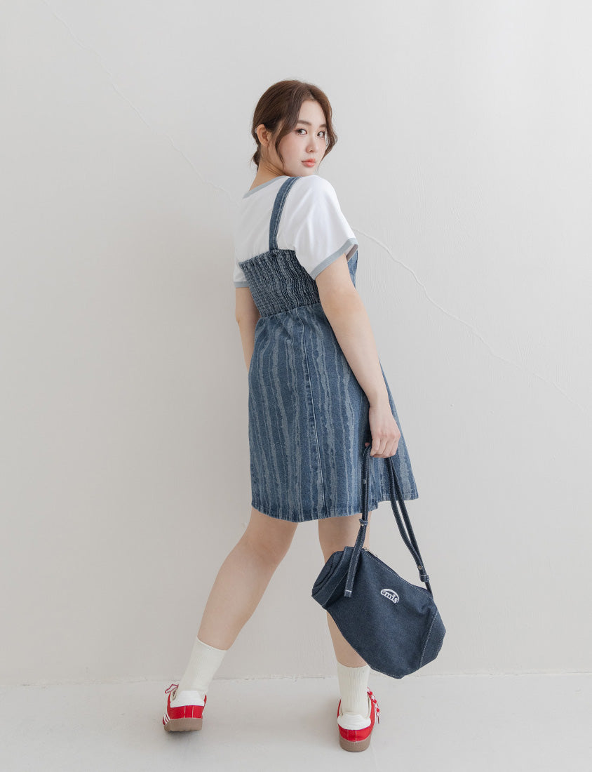 Adjustable Ruffled Plus Size Denim Overall Dress