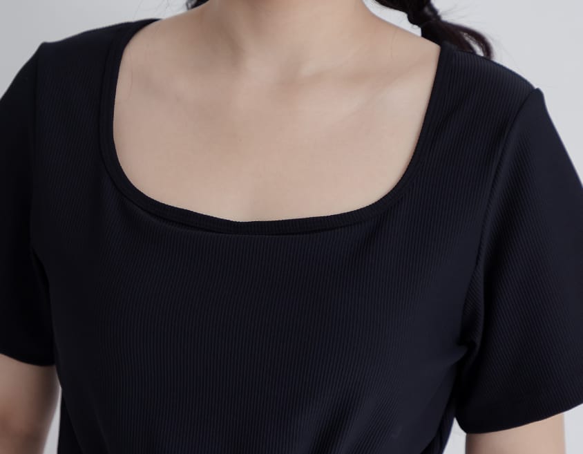 Pobra. Airy Ribbed Square Neck Short Sleeve Plus Size Bra Top