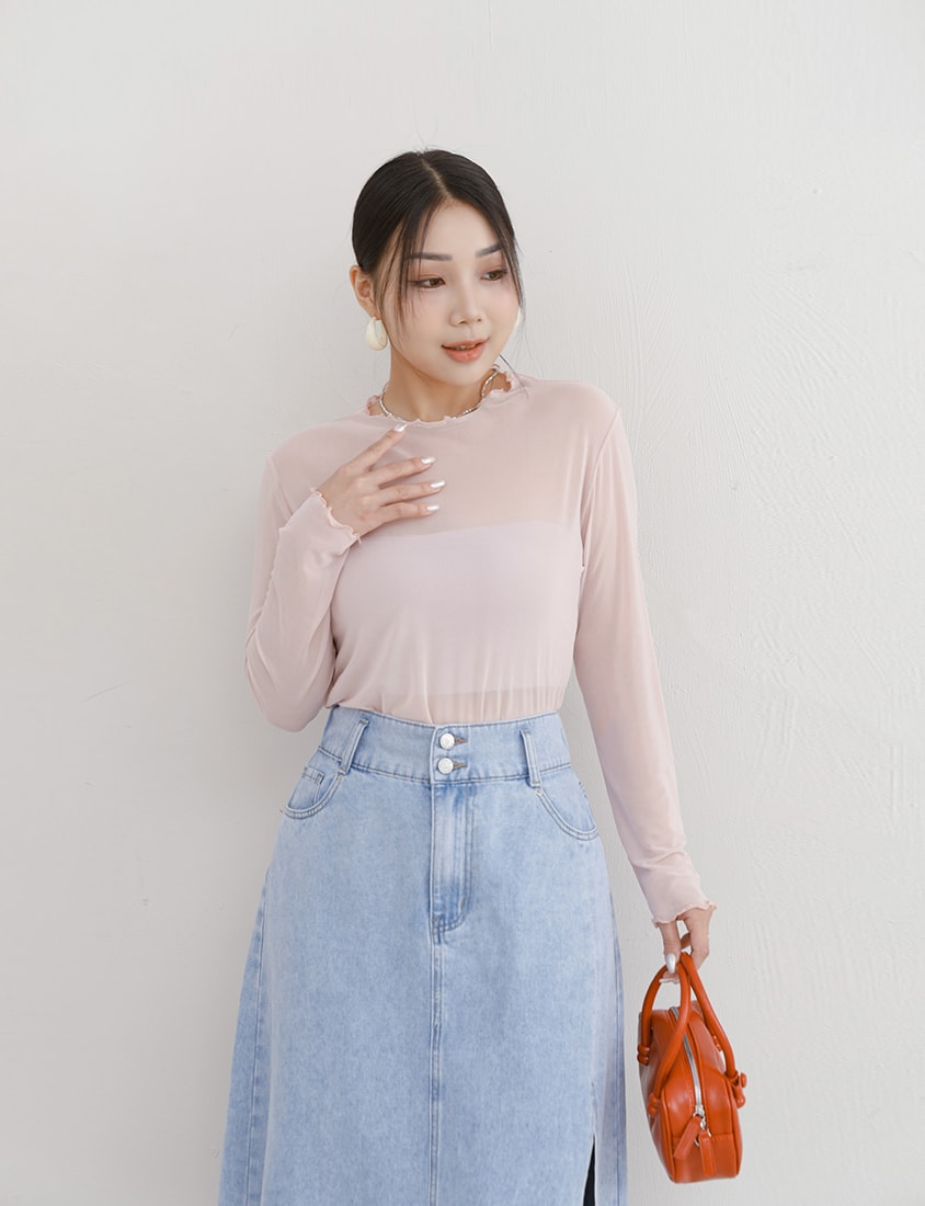 MISS. Multicolor Stretch Sheer Lettuce-Edge Plus Size Top