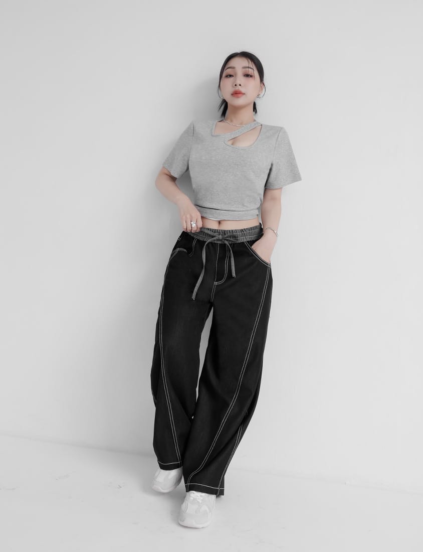 MUA! Sexy Ribbed Hollow Plus Size Short Sleeve Tee