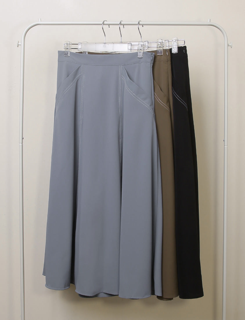 MISS. Contrast Stitch A-Line Back Elastic Waist Plus Size Maxi Skirt
