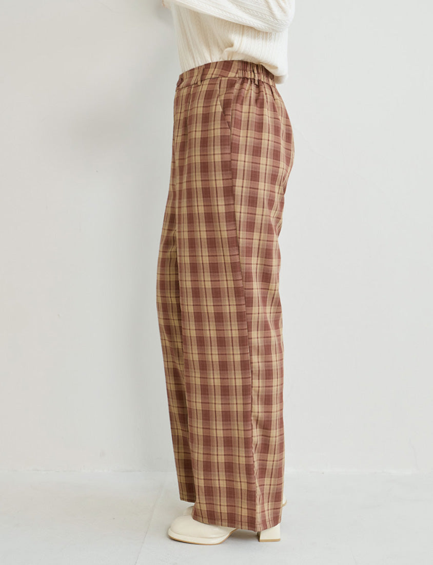 Cozy Plaid Back Elastic Waist Plus Size Tailored Pants