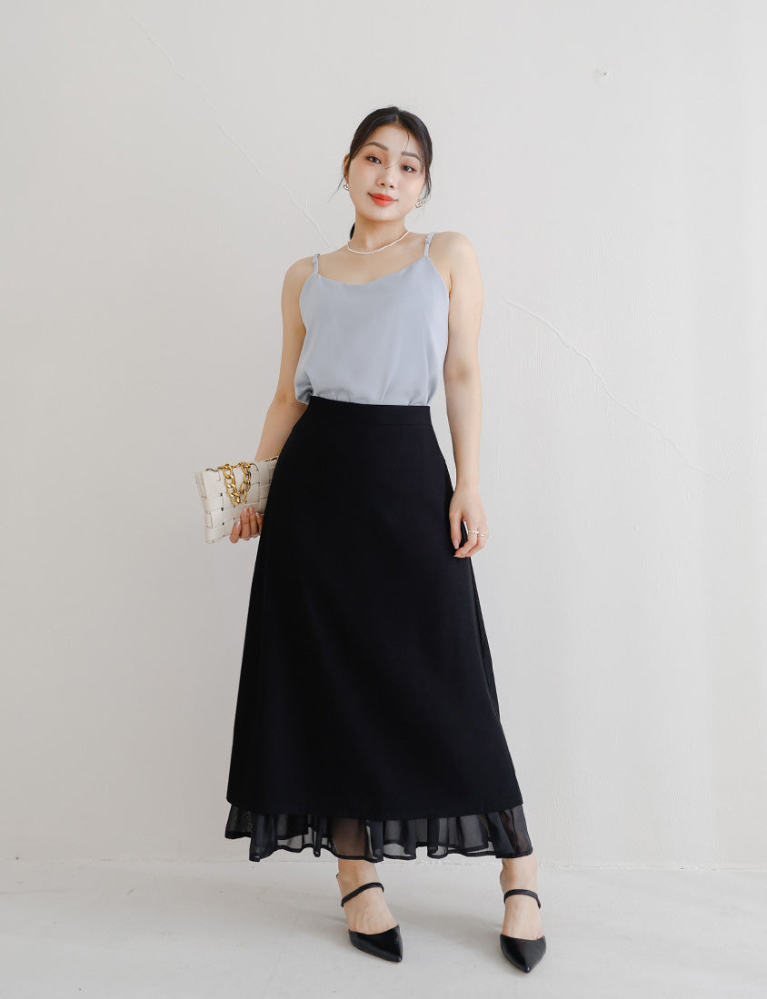 MISS. Back Elastic Waist Slit Multi-Layered Plus Size Maxi Skirt
