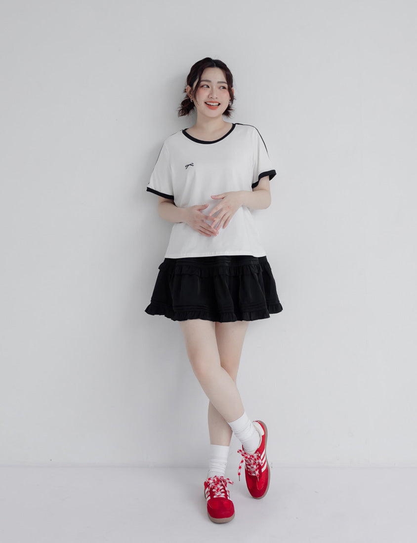 American Style Sporty Bow Embroidery Plus Size Tee