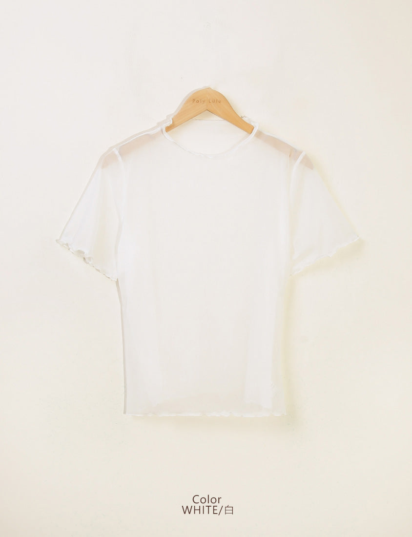 MISS. Sheer Wavy Edge Korean Style Plus Size Short Sleeve Top