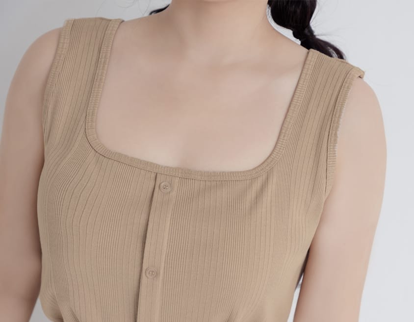 Pobra. Airy Wide Strap Square Neck Faux Buttons Plus Size Bra Top