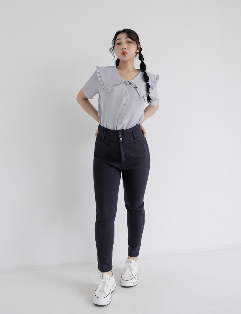 Playful Large Ruffle Collar Plus Size Short Sleeve Top