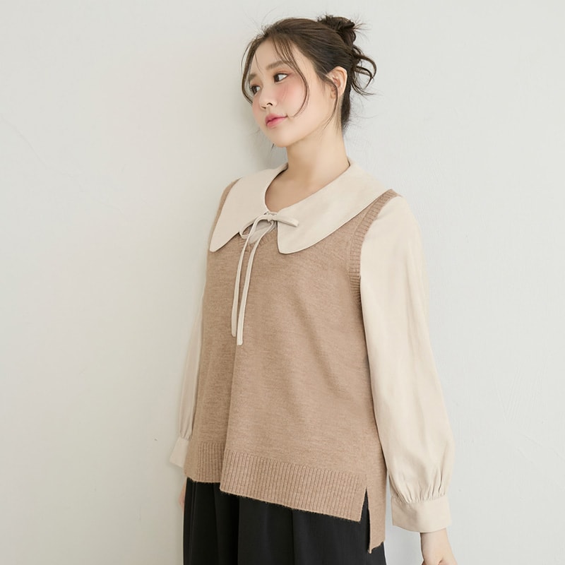 Versatile Multicolor V-Neck Mid-Length Plus Size Knit Vest