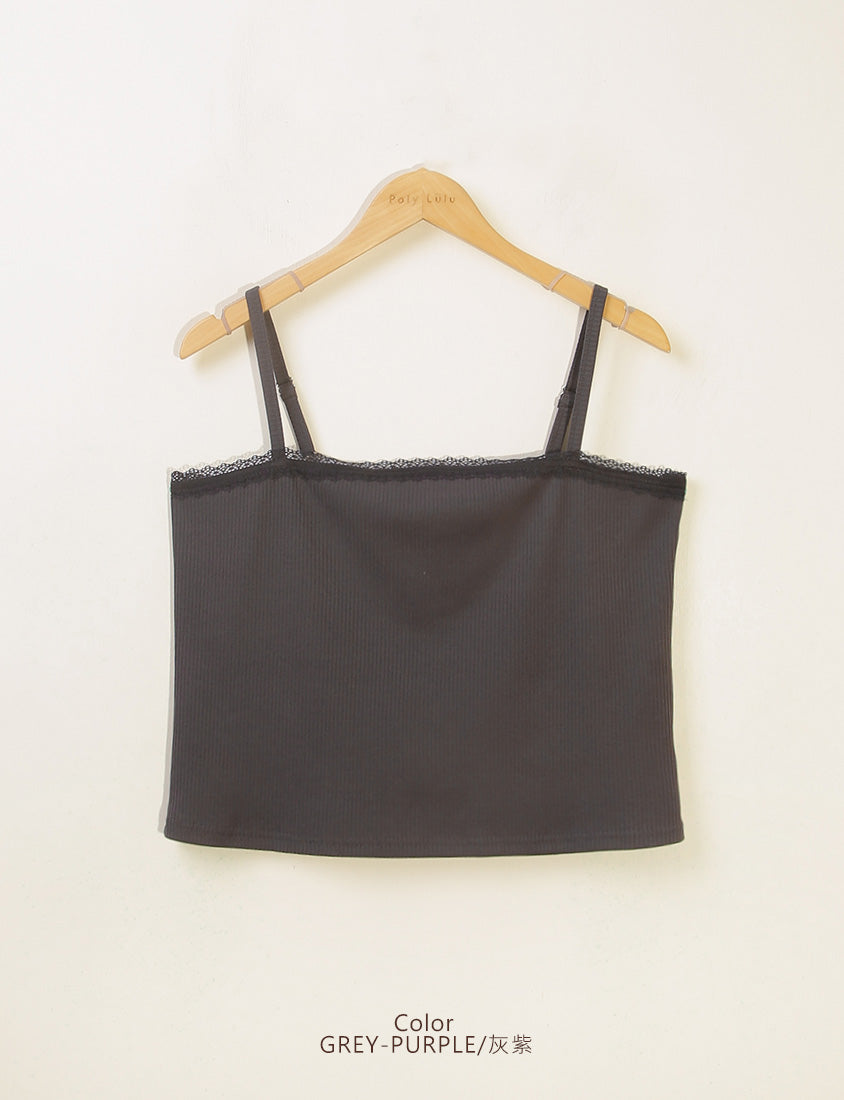 Adjustable Lace Trim Ribbed Plus Size Tank Top