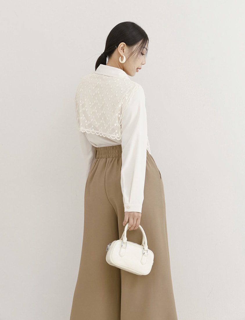 MISS. Two Piece Korean Style Lace Chiffon Plus Size Blouse (With Shawl)