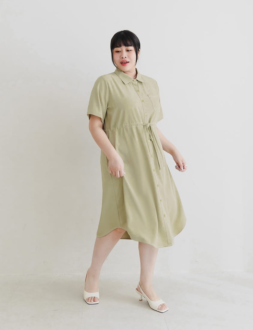 MISS. Contrast Stitch Drawstring Long Plus Size Shirt