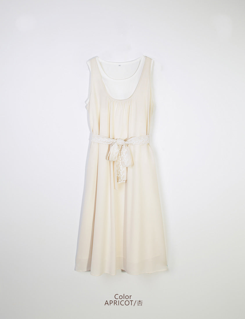 Two-Piece Ruched Vest Plus Size Dress (with Waist-Tie)