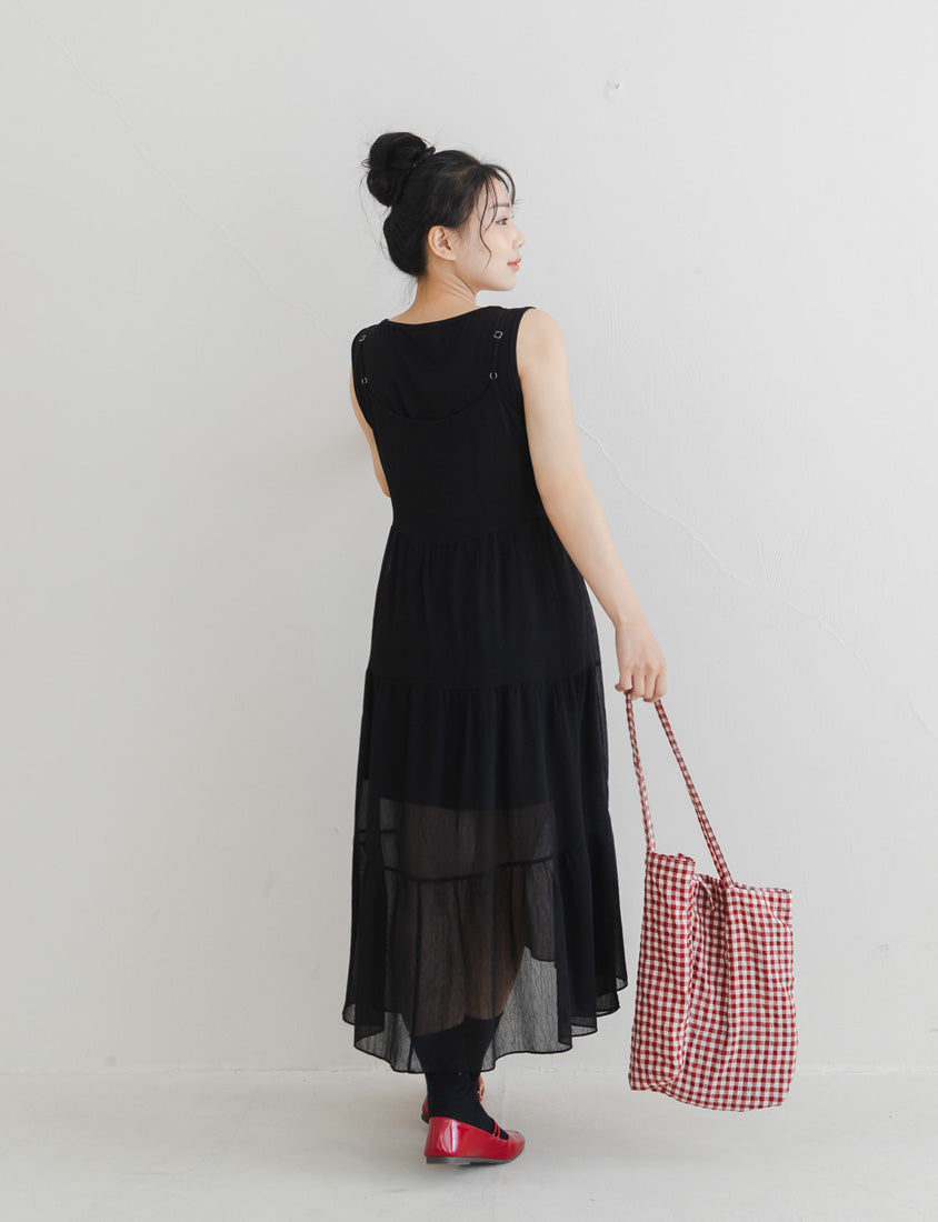 Two Piece Sheer Crinkled Tiered Plus Size Maxi Dress (with Inner Tank)