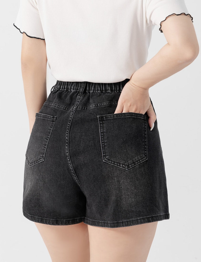MUA! Asymmetrical Waistband Plus Size Denim Shorts