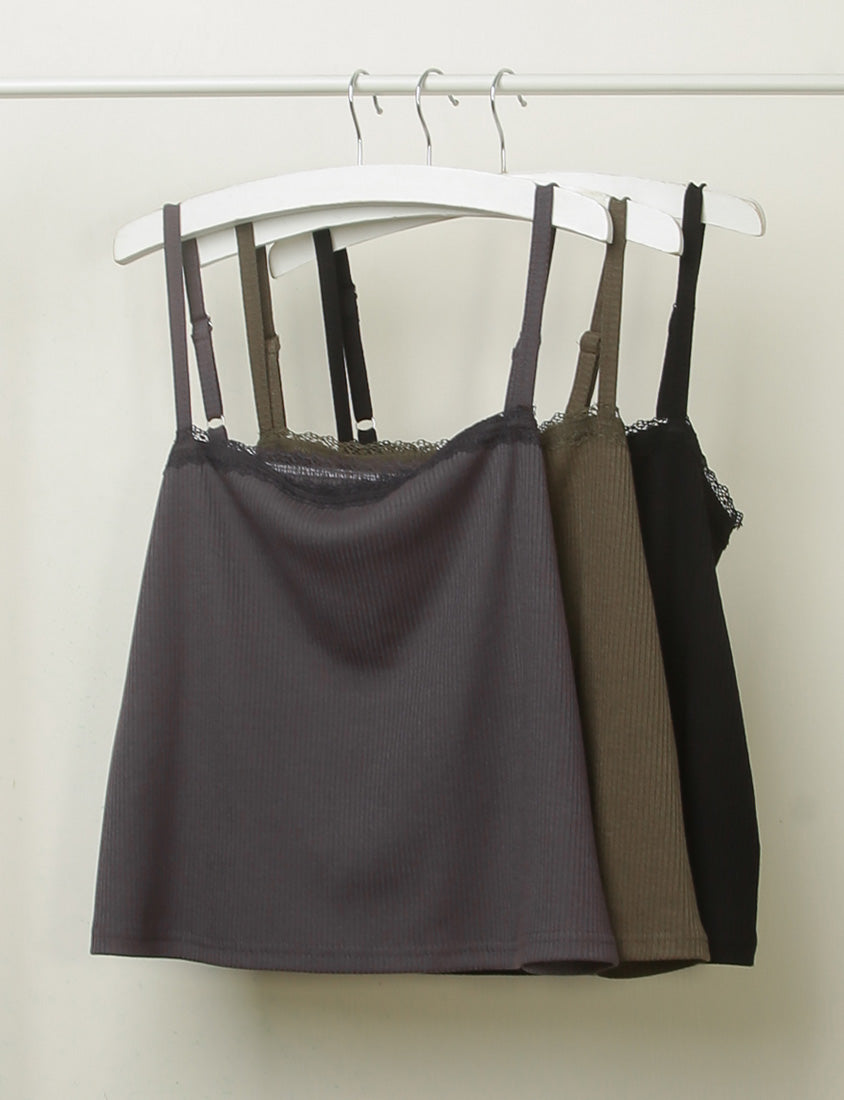 Adjustable Lace Trim Ribbed Plus Size Tank Top