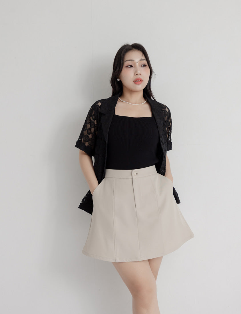 MISS. Cuban Collar Lace Eyelet Plus Size Shirt