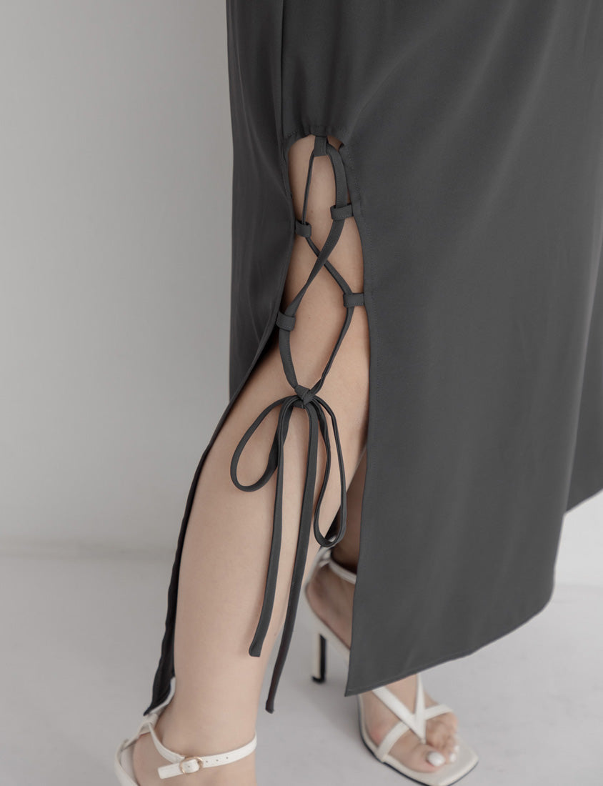 MUA! Hot Side Tie Elastic Back Waist Plus Size Maxi Skirt (with Belt)