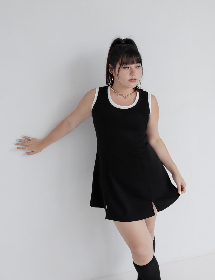 MUA! Space Cotton Faux Two-Piece Stitch Plus Size Mini Dress