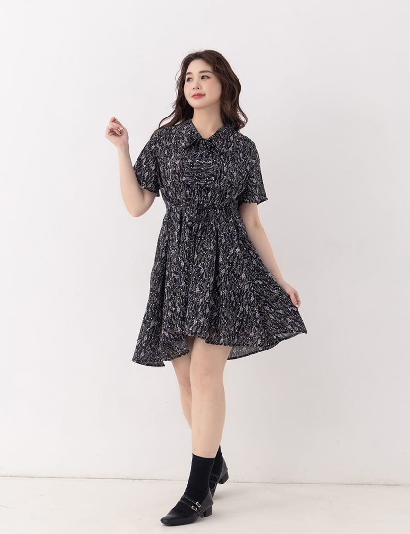Gentle Lavender Tie-Waist Plus Size Flare Dress