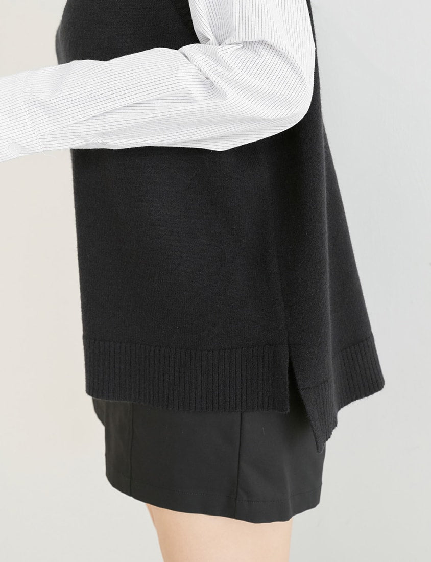 Versatile Multicolor V-Neck Mid-Length Plus Size Knit Vest