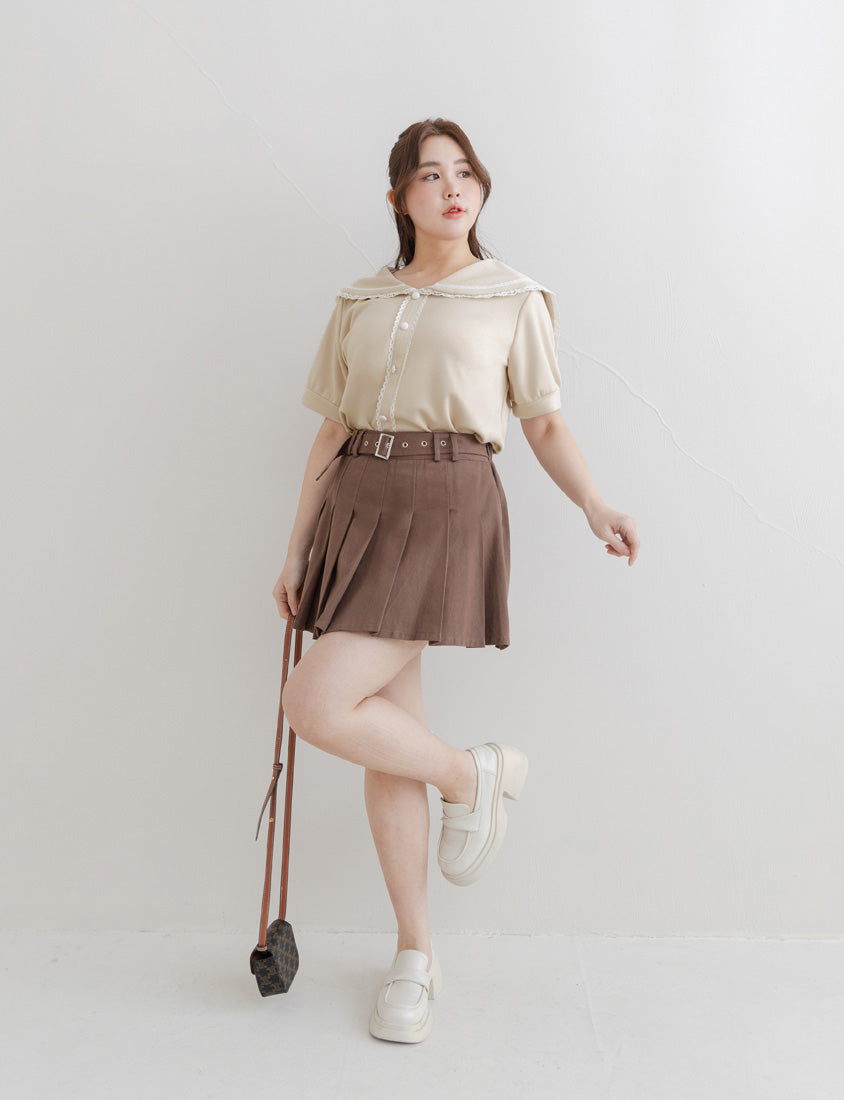 Space Cotton Sailor Collar Plus Size Lace Top