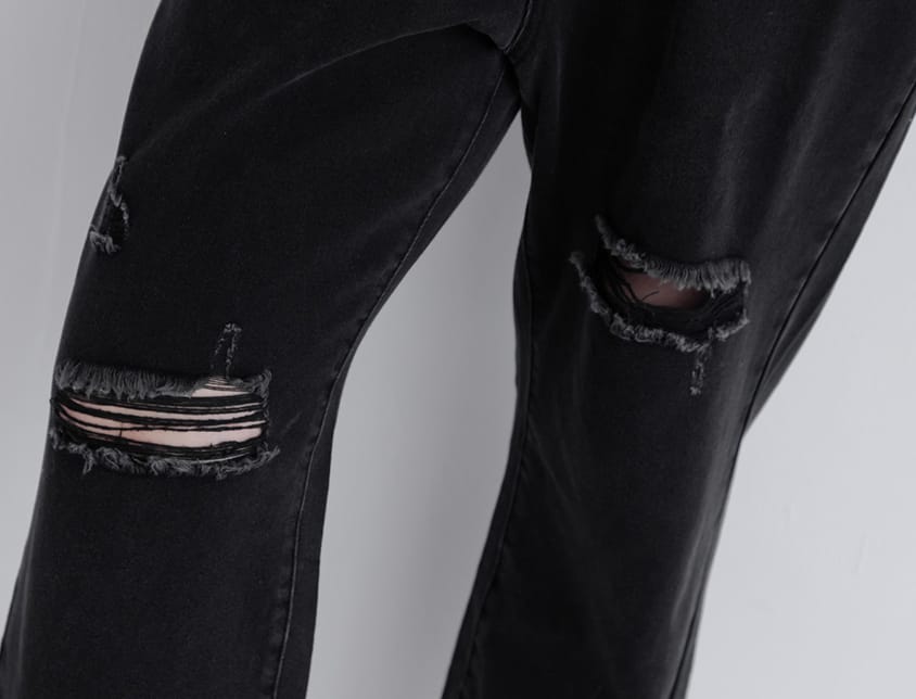 Distressed Side Elastic Waist Plus Size Boyfriend Jeans