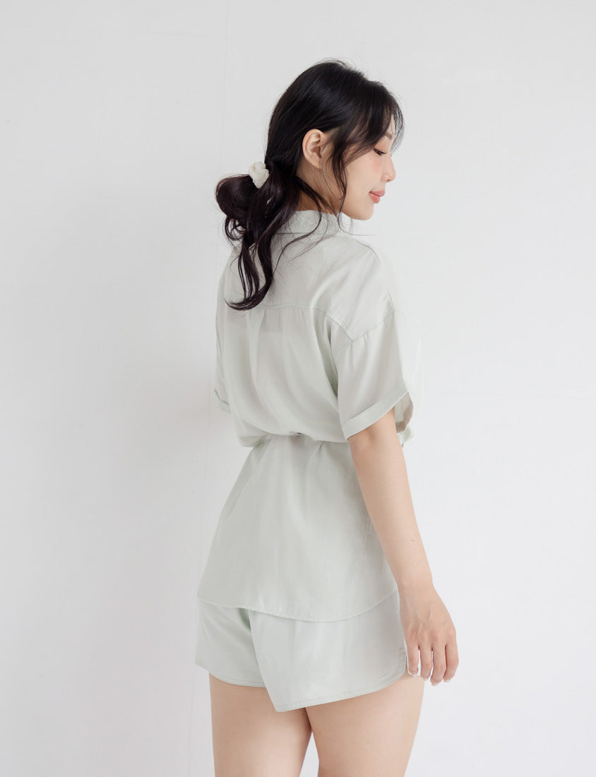 Airy Silky Linen Short Sleeve Plus Size Shirt (With Tie Belt)