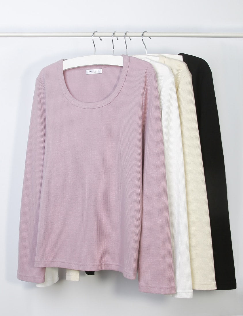 Casual Versatile Waffle Knit Plus Size Long Sleeve Top