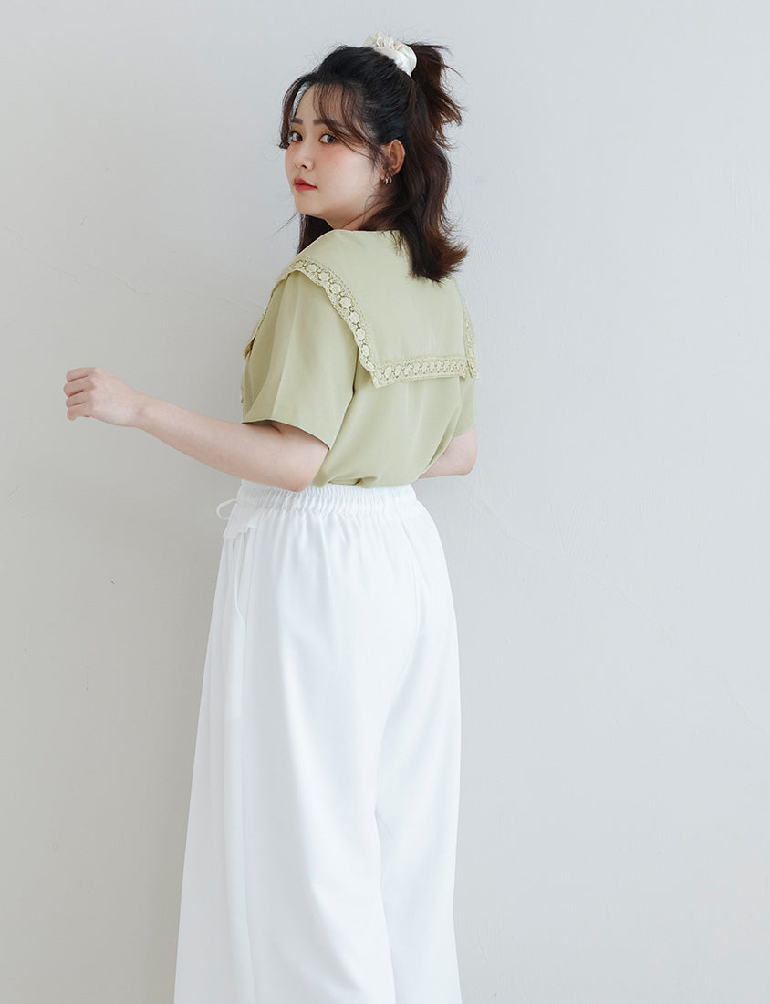 Japanese Style Lace Sailor Collar Tie Plus Size Top Blouse