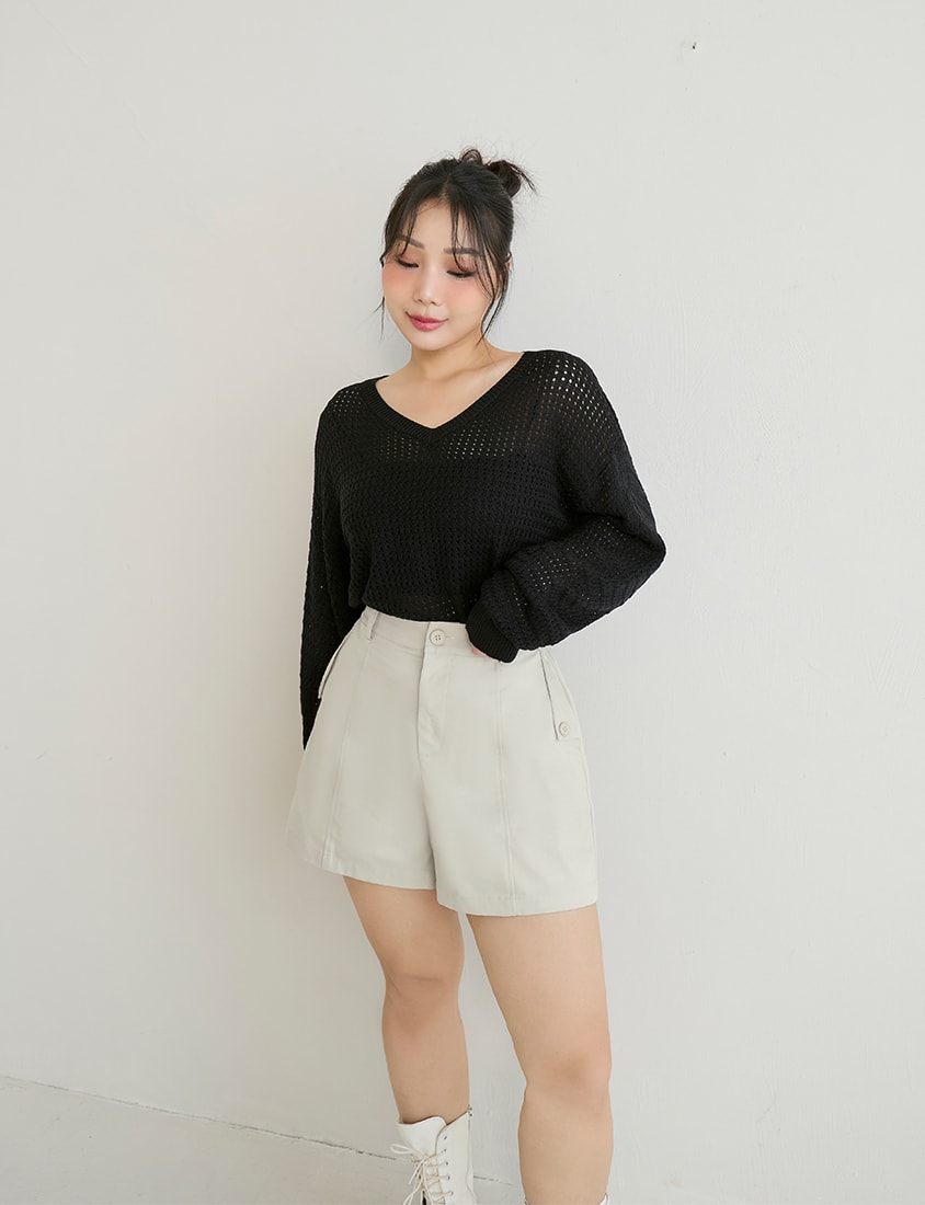 Utility Pockets Elastic Back Twill Plus Size Shorts