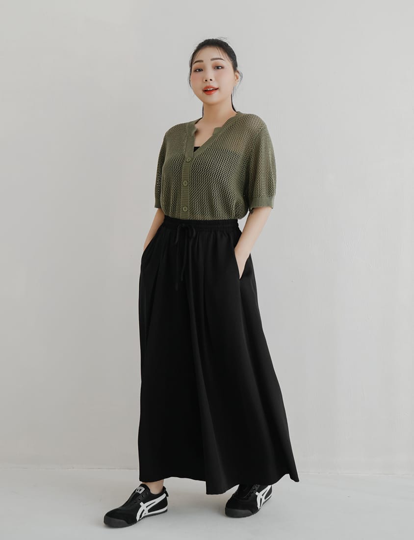 Korean Style Large Pleated Elastic Waist Tie Plus Size Wide Leg Pants