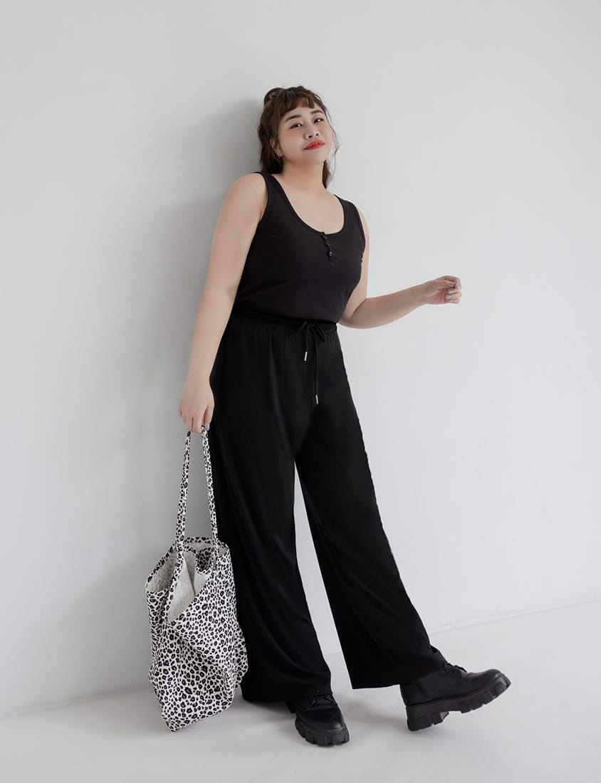 Hip-Contouring Comfy Ribbed Slimming Plus Size Wide Leg Pants